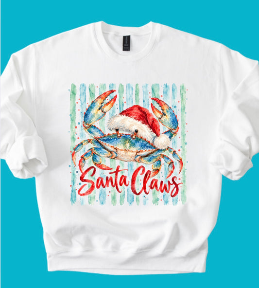 Santa Claws-M, white sweatshirt, Yarn Santa-M pink sweatshirt