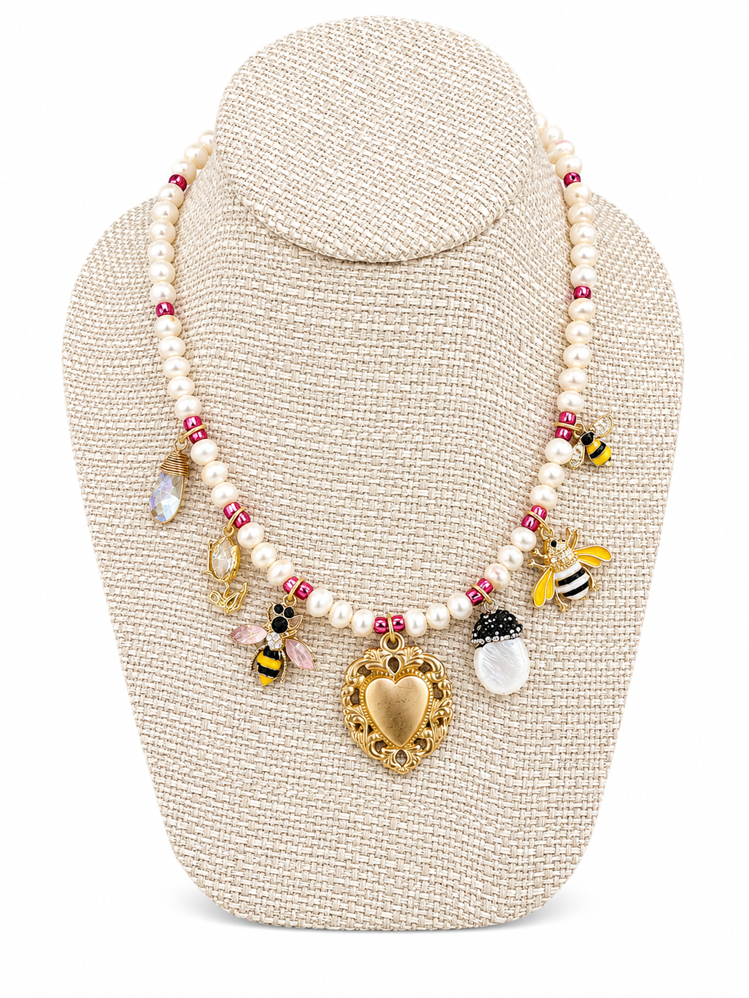 “The Queen Bee” Freshwater Pearl Charm Necklace