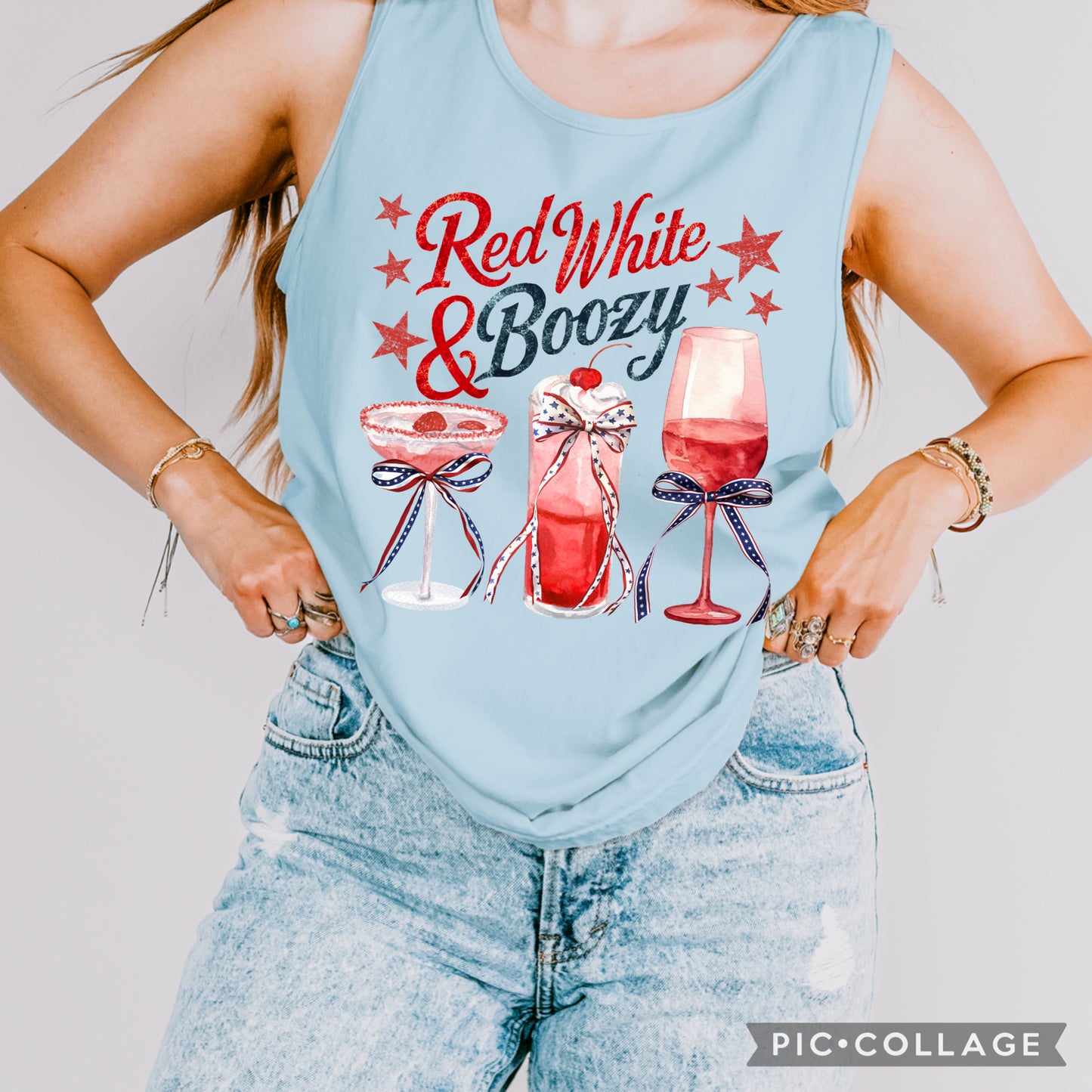 “Red, White, & Boozy” CC tank (chambray)