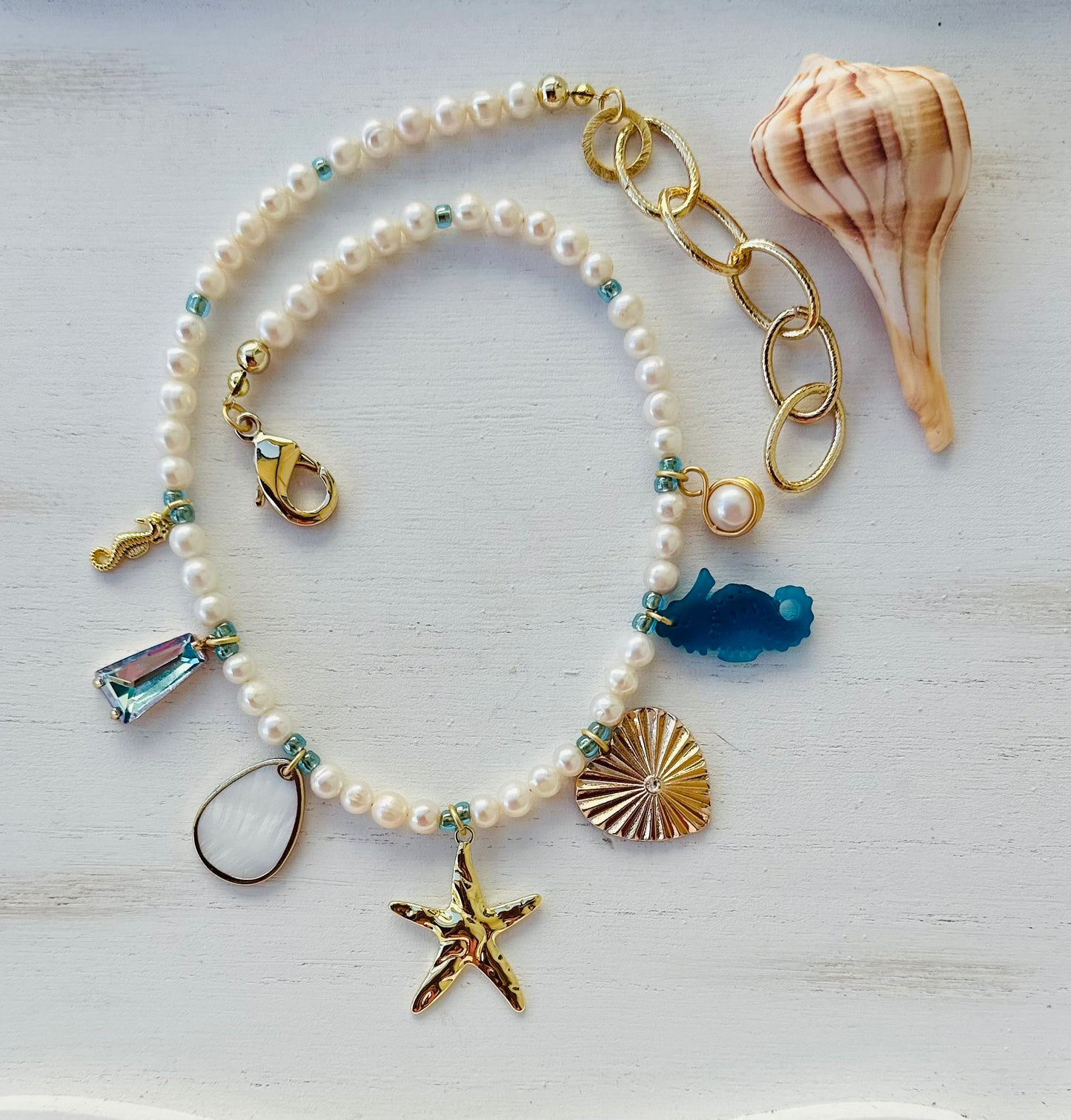 “The Seahorse” Freshwater Pearl Charm Necklace