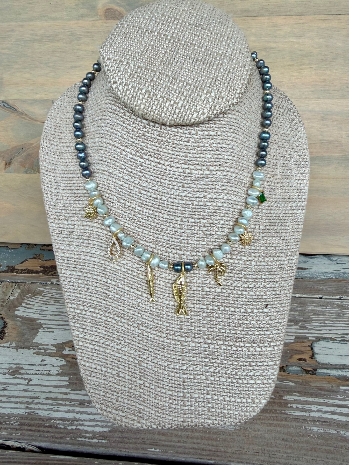 “Midnight Charmer” Freshwater Pearl Charm Necklace