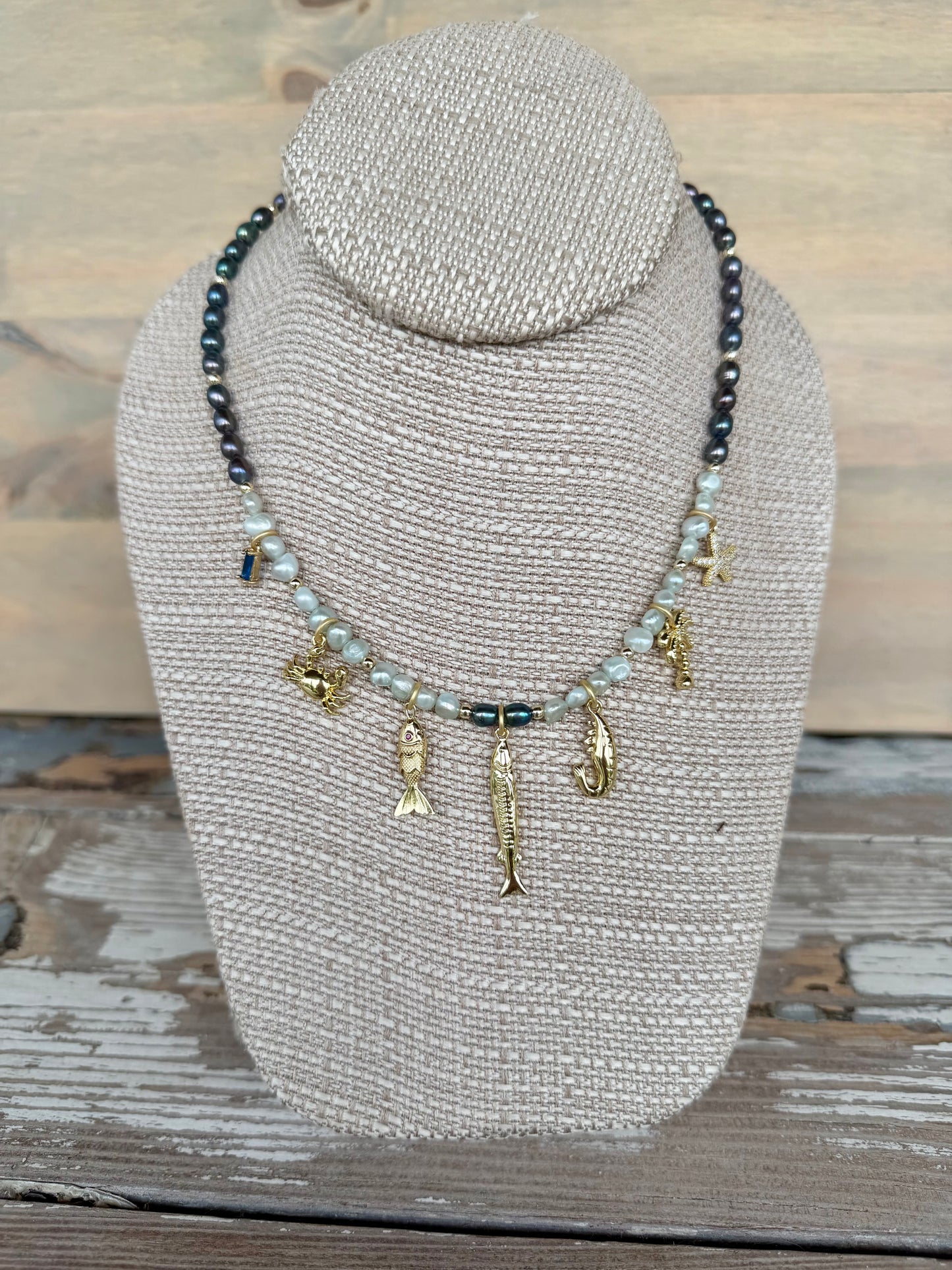 “Midnight Charmer” Freshwater Pearl Charm Necklace