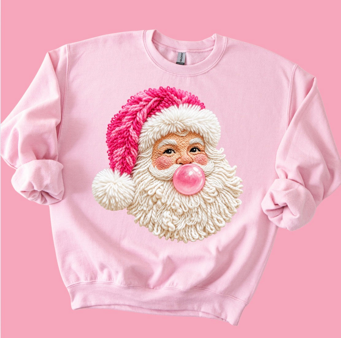 Santa Claws-M, white sweatshirt, Yarn Santa-M pink sweatshirt