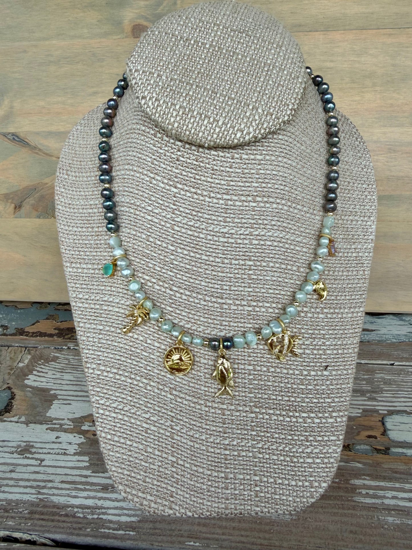 “Midnight Charmer” Freshwater Pearl Charm Necklace
