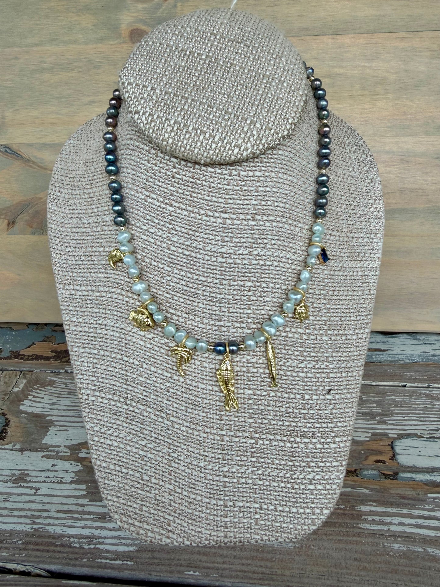 “Midnight Charmer” Freshwater Pearl Charm Necklace