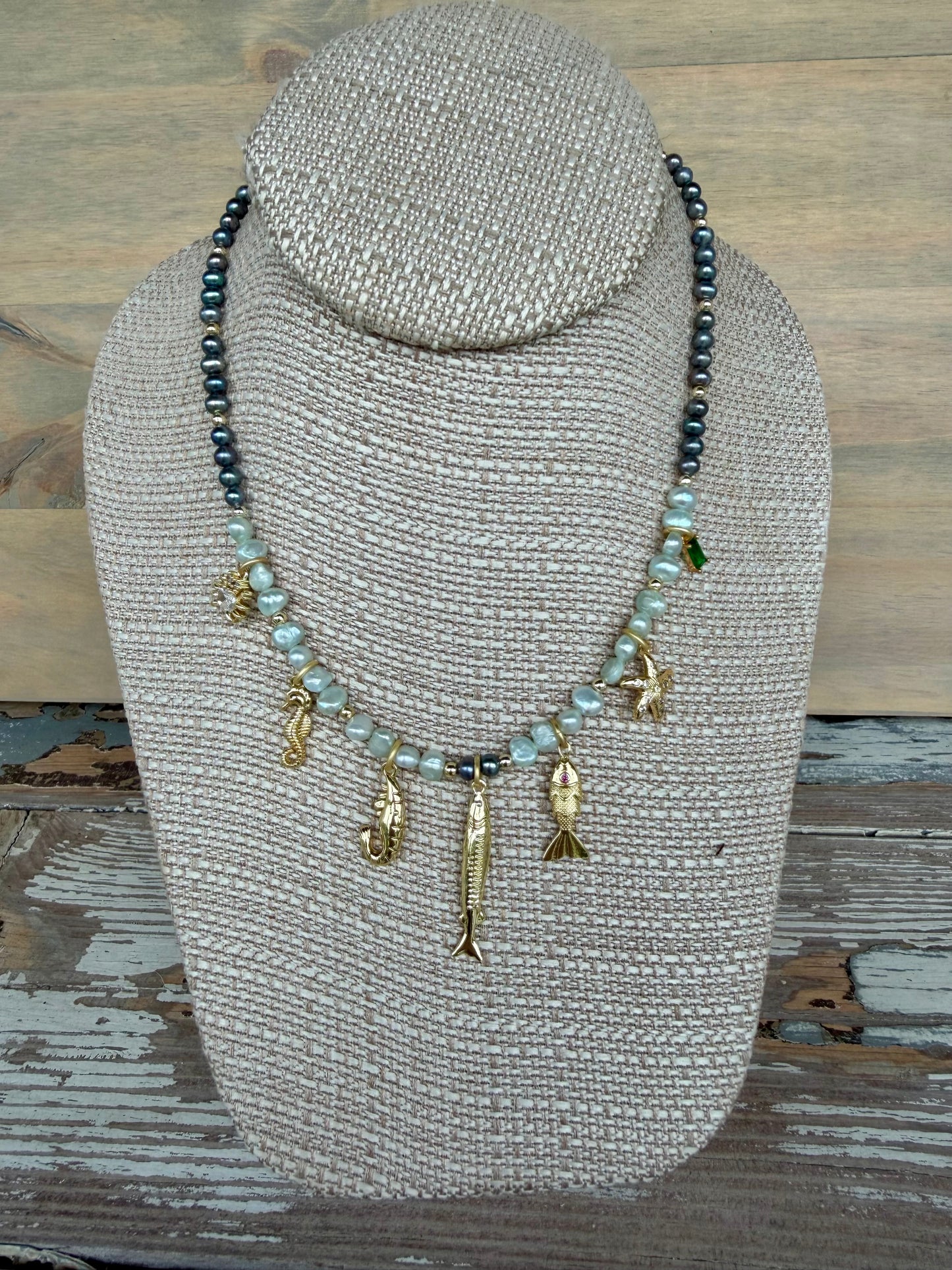 “Midnight Charmer” Freshwater Pearl Charm Necklace