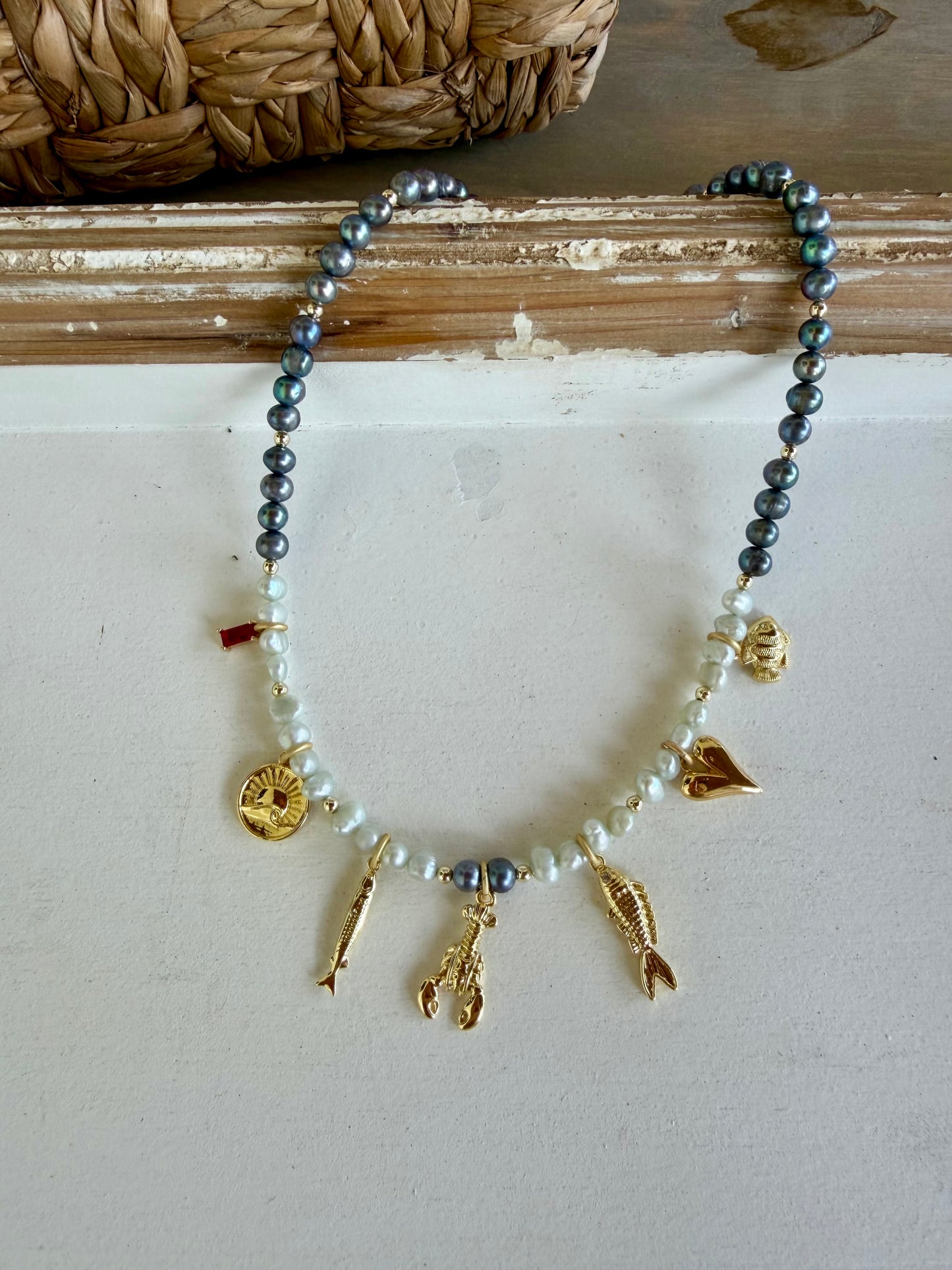 “Midnight Charmer” Freshwater Pearl Charm Necklace