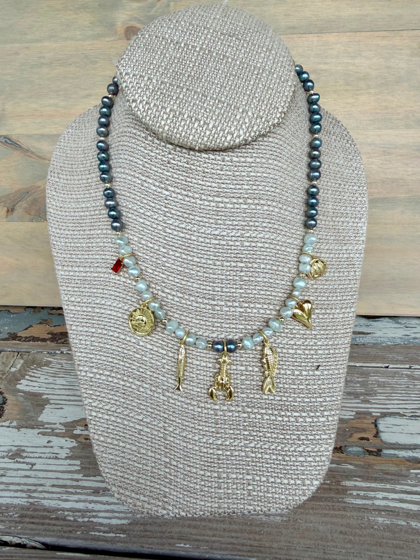 “Midnight Charmer” Freshwater Pearl Charm Necklace