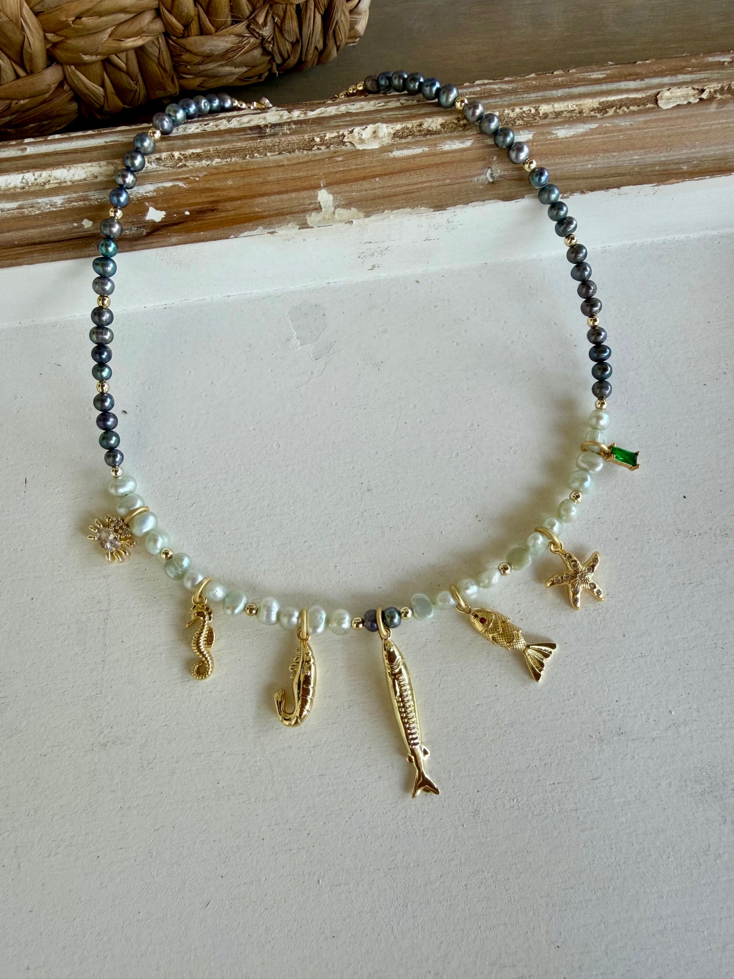 “Midnight Charmer” Freshwater Pearl Charm Necklace