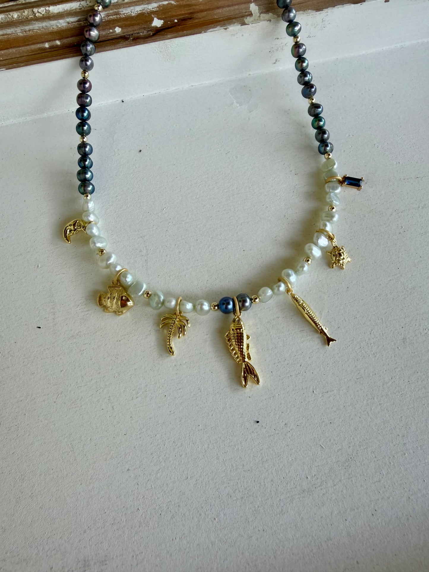 “Midnight Charmer” Freshwater Pearl Charm Necklace