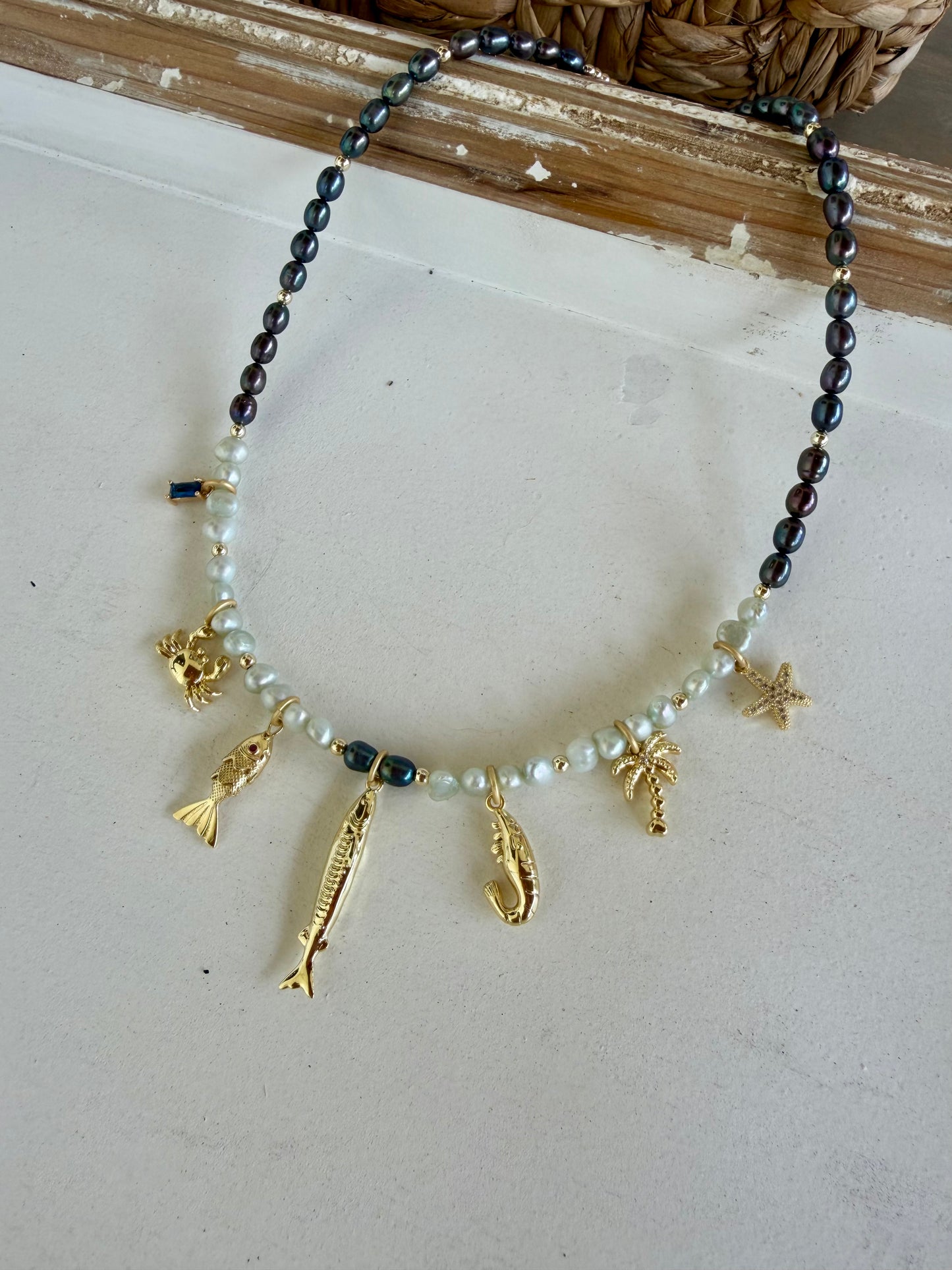“Midnight Charmer” Freshwater Pearl Charm Necklace