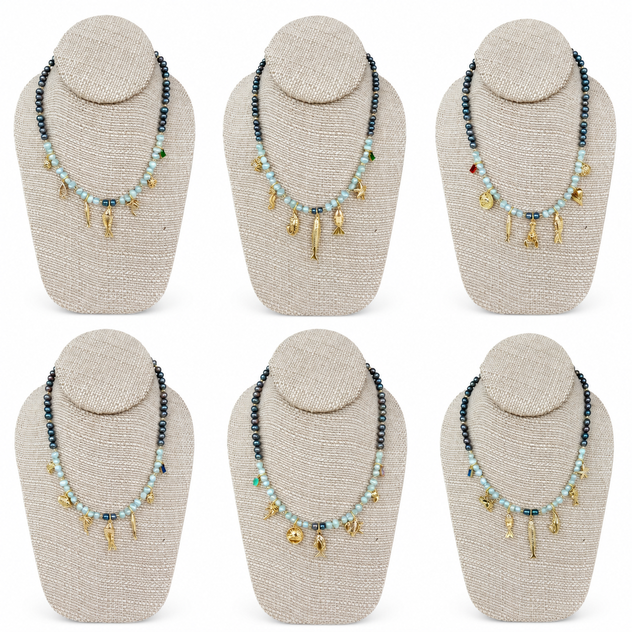 “Midnight Charmer” Freshwater Pearl Charm Necklace