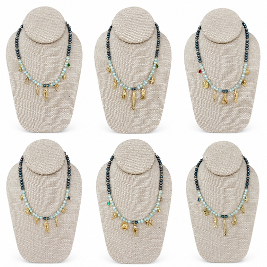 “Midnight Charmer” Freshwater Pearl Charm Necklace