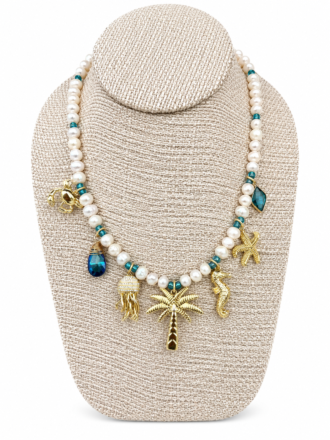 “Palm Tree” Freshwater Pearl Charm Necklace