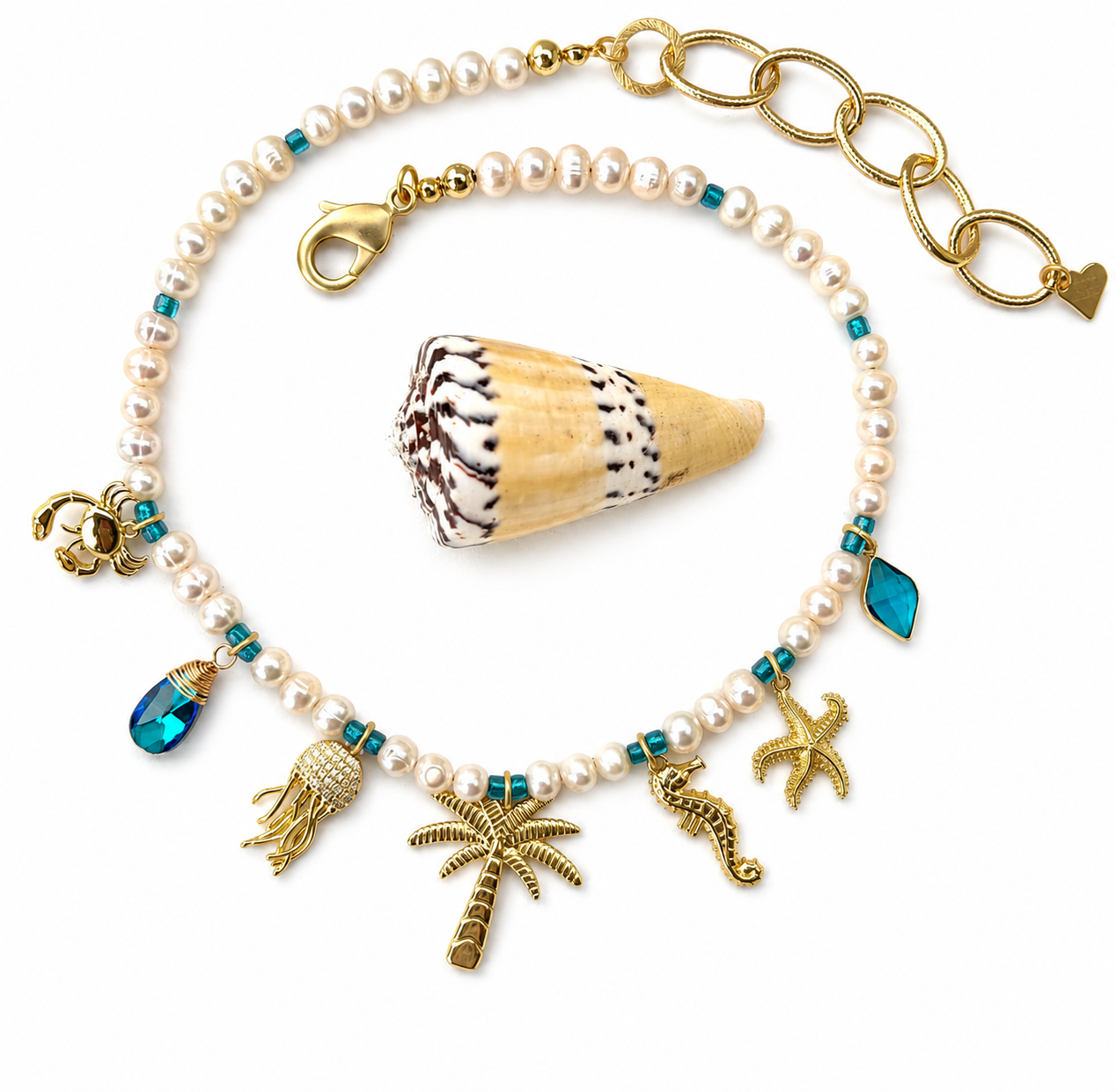 “Palm Tree” Freshwater Pearl Charm Necklace
