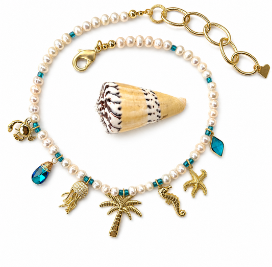“Palm Tree” Freshwater Pearl Charm Necklace