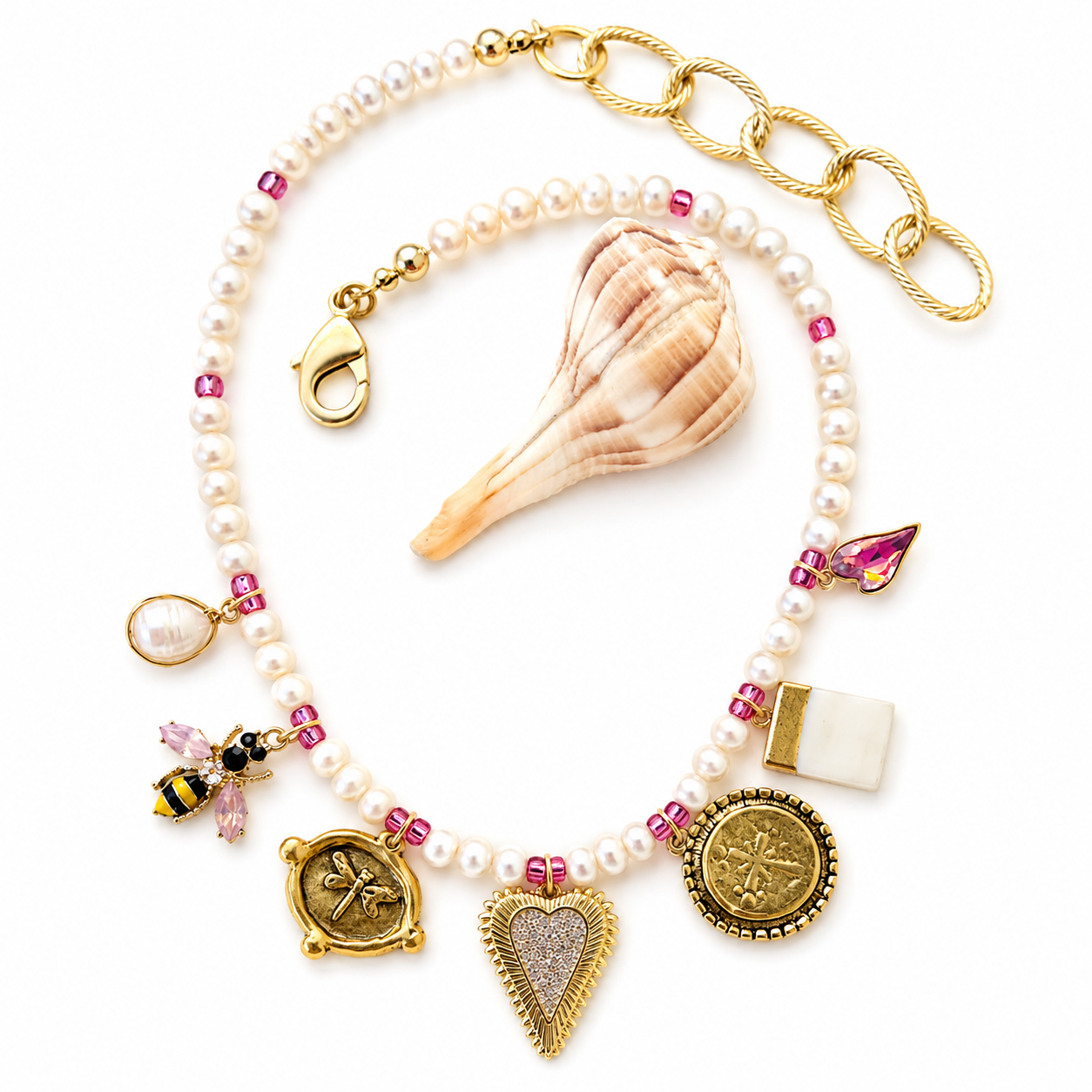 “The Dragonfly” Freshwater Pearl Charm Necklace