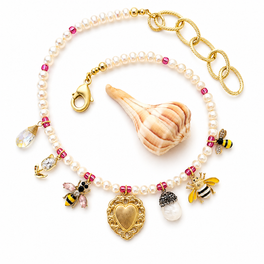 “The Queen Bee” Freshwater Pearl Charm Necklace