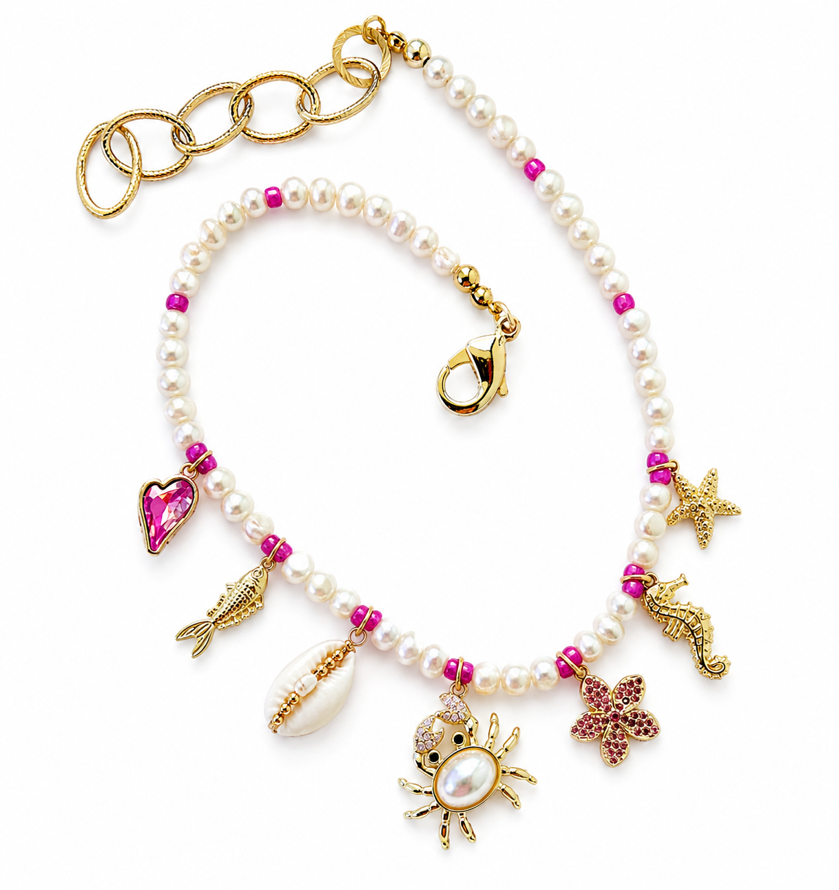 “The Lady Crab” Freshwater Pearl Charm Necklace