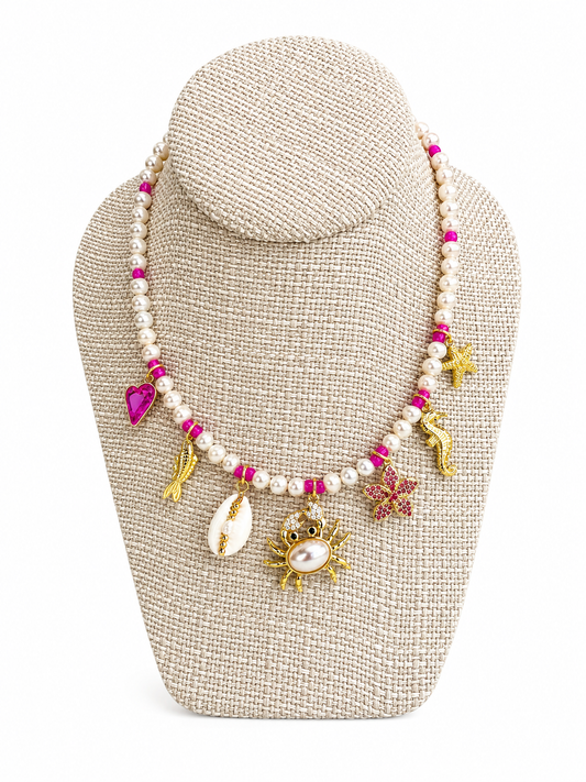 “The Lady Crab” Freshwater Pearl Charm Necklace