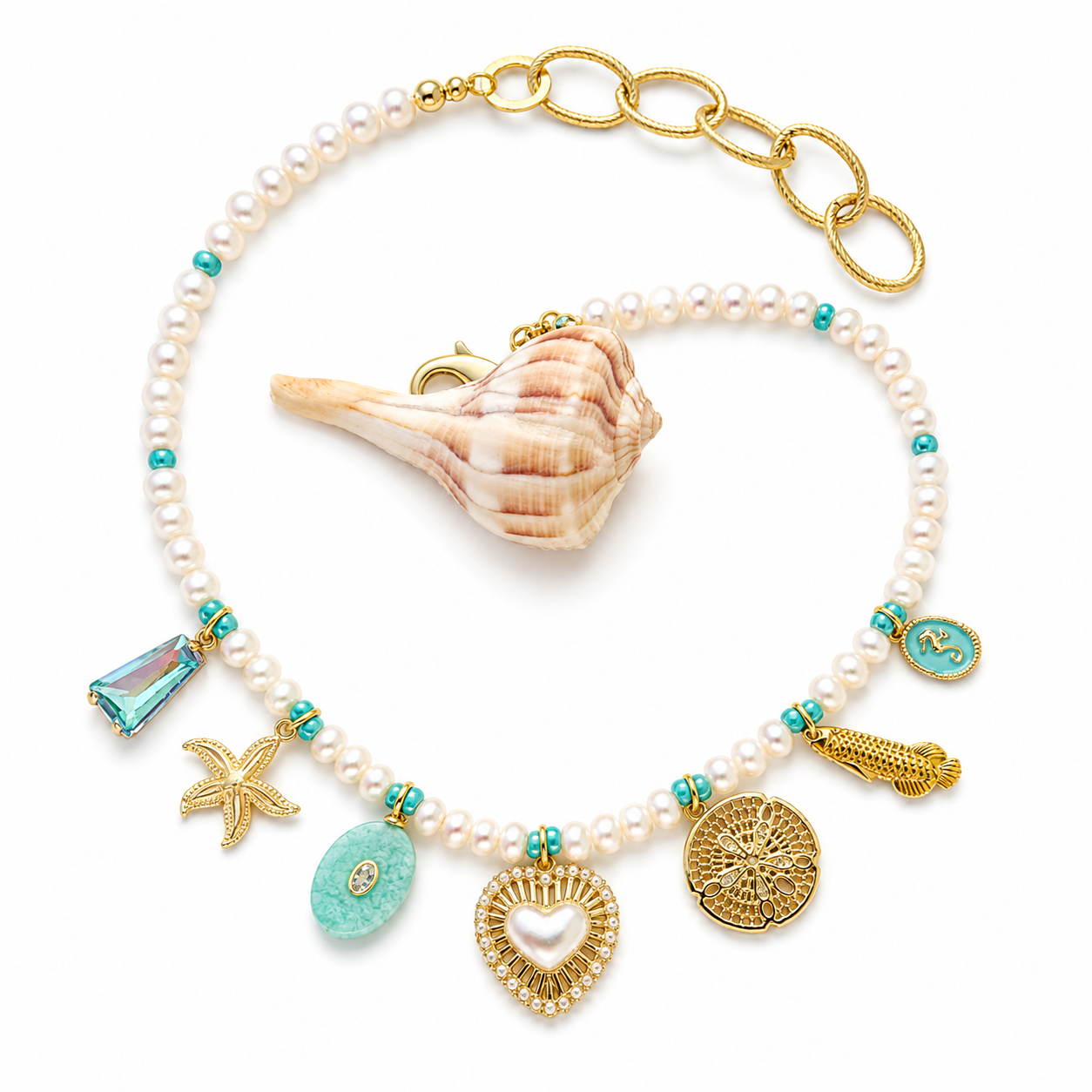 “The Mint” Freshwater Pearl Charm Necklace
