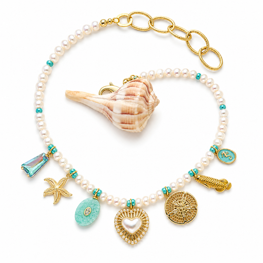 “The Mint” Freshwater Pearl Charm Necklace