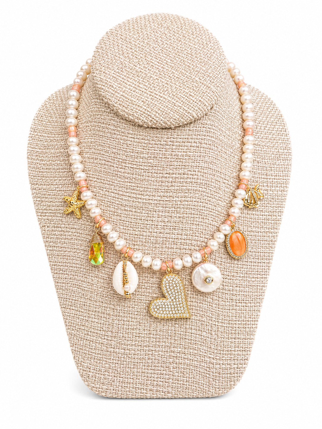 “The Peach Wave” Freshwater Pearl Charm Necklace